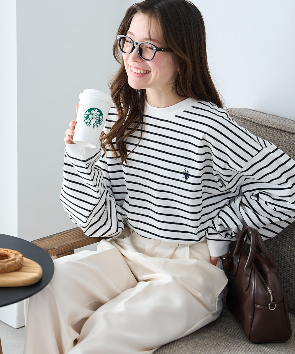 ホワイト系ボーダー モデル：162cm M着用