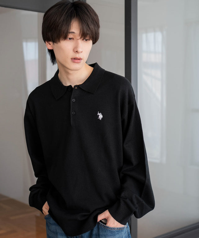 別注USPOLOニットポロ/ブラック モデル：177cm L着用