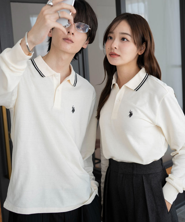 別注USPOLOラインポロシャツ（LS）/ホワイトアイボリー