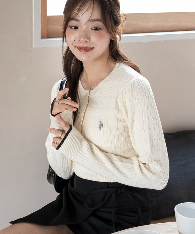 別注USPOLOヘンリーネックニットPO/ホワイトアイボリー　モデル：165cm F着用