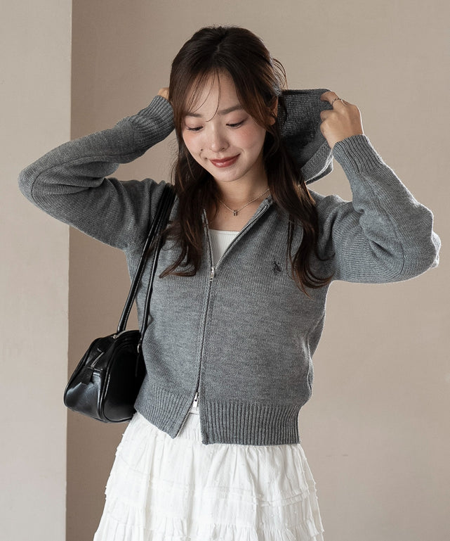 別注USPOLOWZIPニットPK/グレー　モデル：165cm F着用