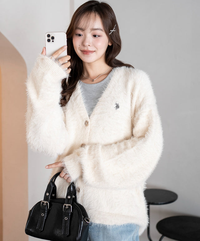 別注USPOLOシャギーニットカーデ/ホワイトアイボリー　モデル：165cm M着用