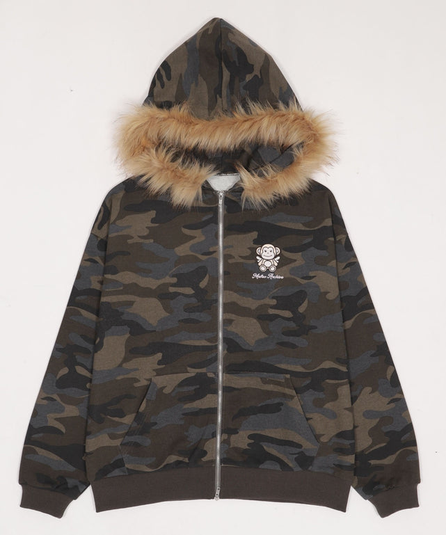 MAFAVARCHIVE　ファーフードジップパーカー/グリーン