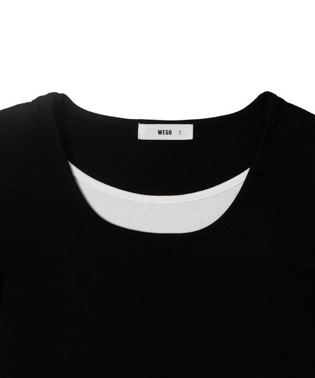 バイカラーレイヤードラウンドネックトップス