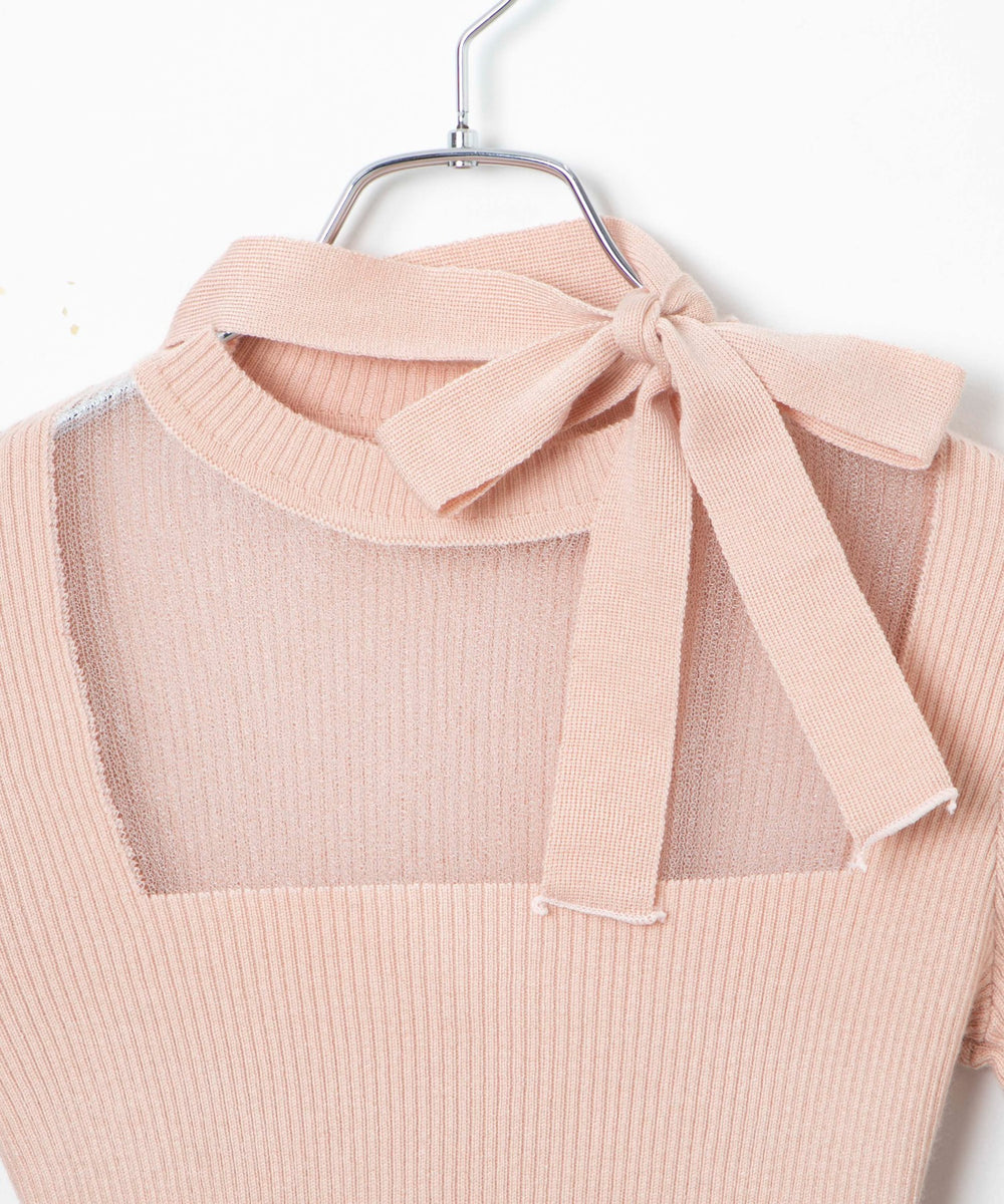 リボンネックデザイントップス