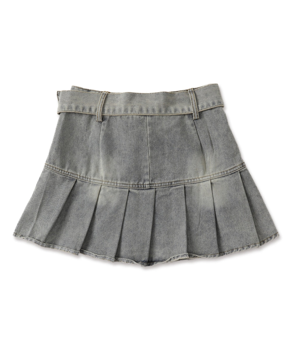 ベルトデニムプリーツスカ－ト