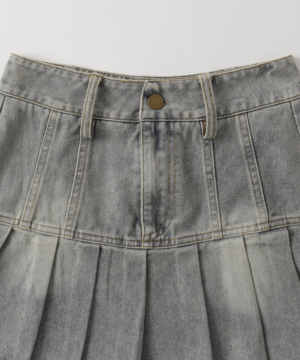 ベルトデニムプリーツスカ－ト