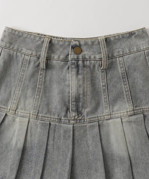 ベルトデニムプリーツスカ－ト