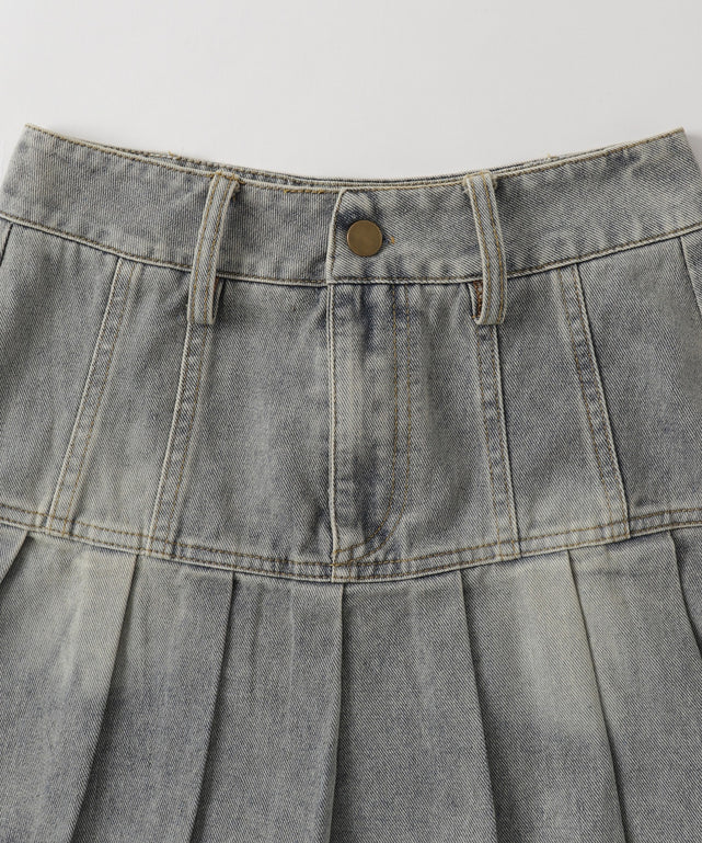 ベルトデニムプリーツスカ－ト