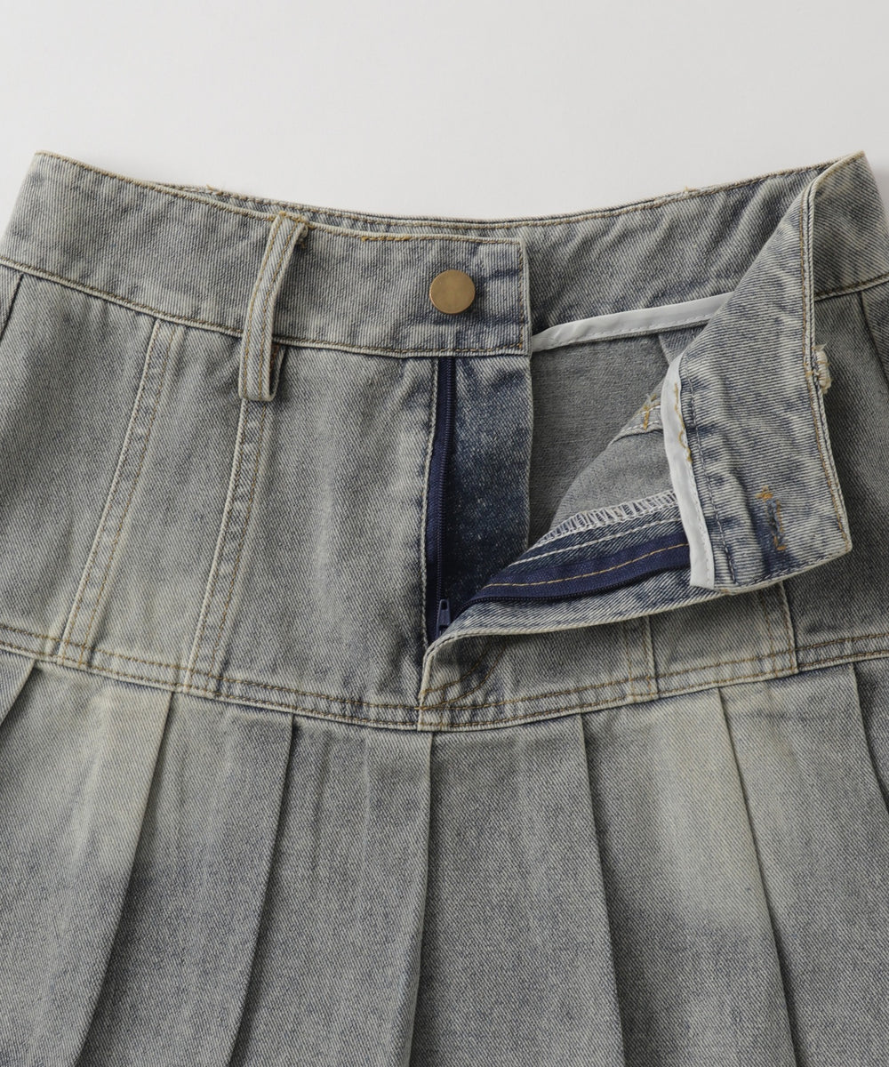 ベルトデニムプリーツスカ－ト