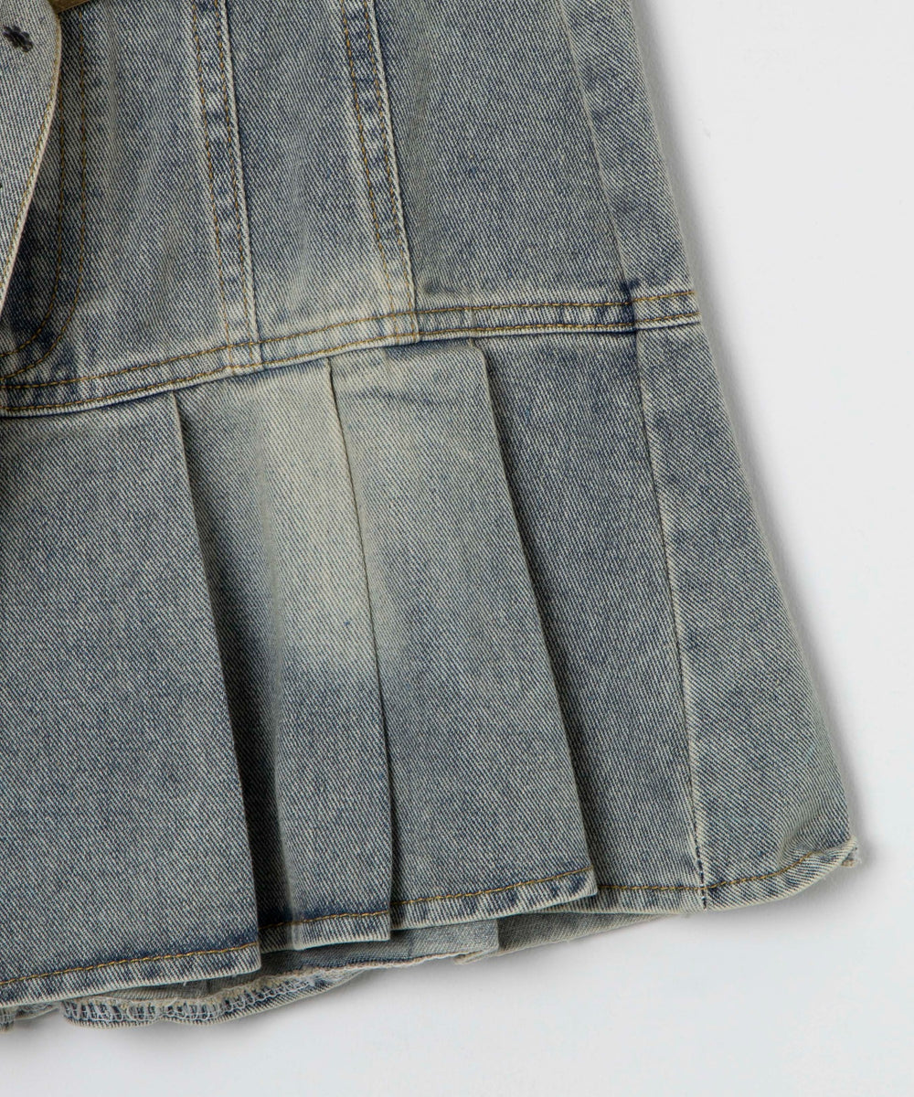 ベルトデニムプリーツスカ－ト