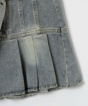 ベルトデニムプリーツスカ－ト