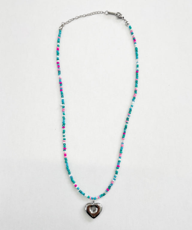 Lカラービーズハートネックレス/柄1