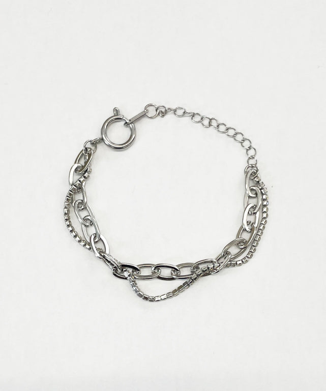 Lステンレスストーンチェーンブレス/シルバー