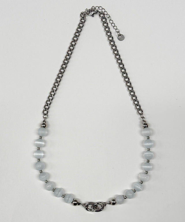 Mクラックデザインチェーンネックレス/ホワイト