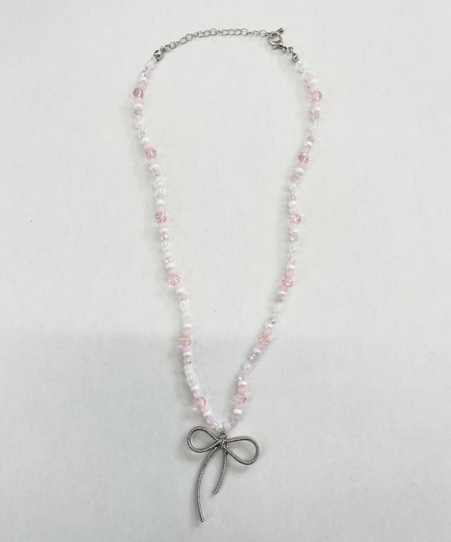 Lリボンビーズネックレス/柄1