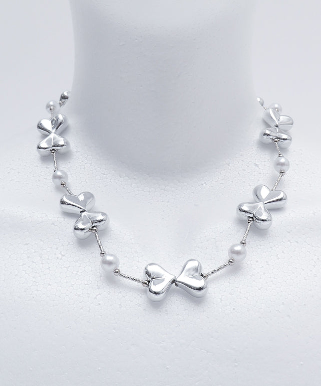 LWハートパールビーズネックレス/シルバー
