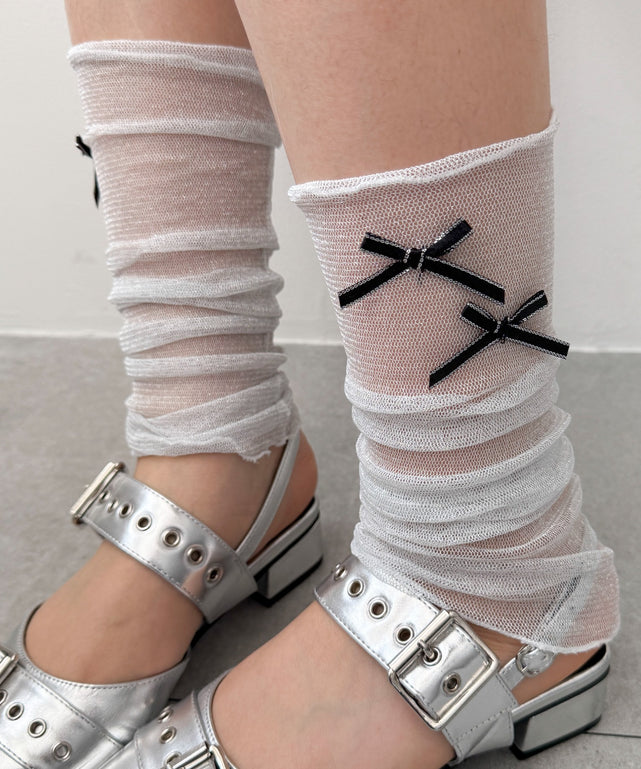 リボンラメシアーレッグカバー/ホワイト