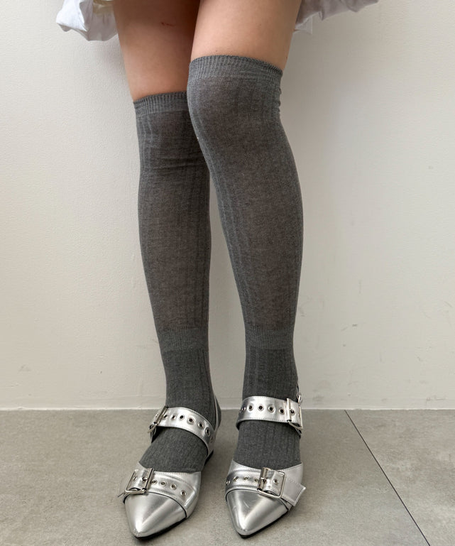 クシュクシュリブハイソックス(23-25cm)/グレー