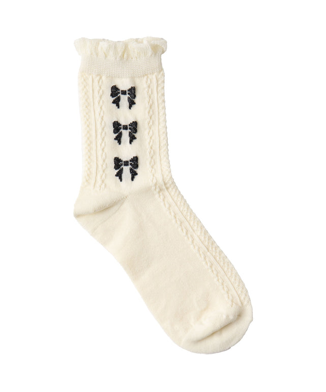 フリルリボンパターンクルーソックス(23-25cm)