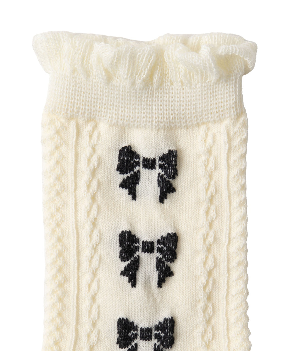 フリルリボンパターンクルーソックス(23-25cm)