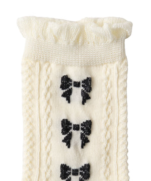 フリルリボンパターンクルーソックス(23-25cm)