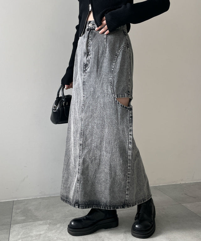 サークルカットレイヤードデニムロングスカート【一部店舗限定】｜WEGO 