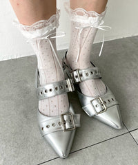 レース付きサテンリボンソックス(23-25cm)