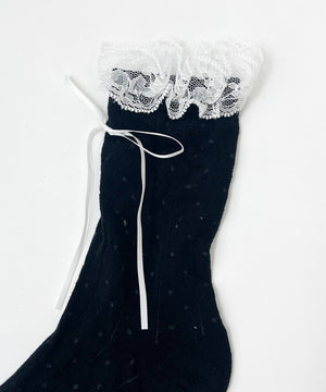 レース付きサテンリボンソックス(23-25cm)