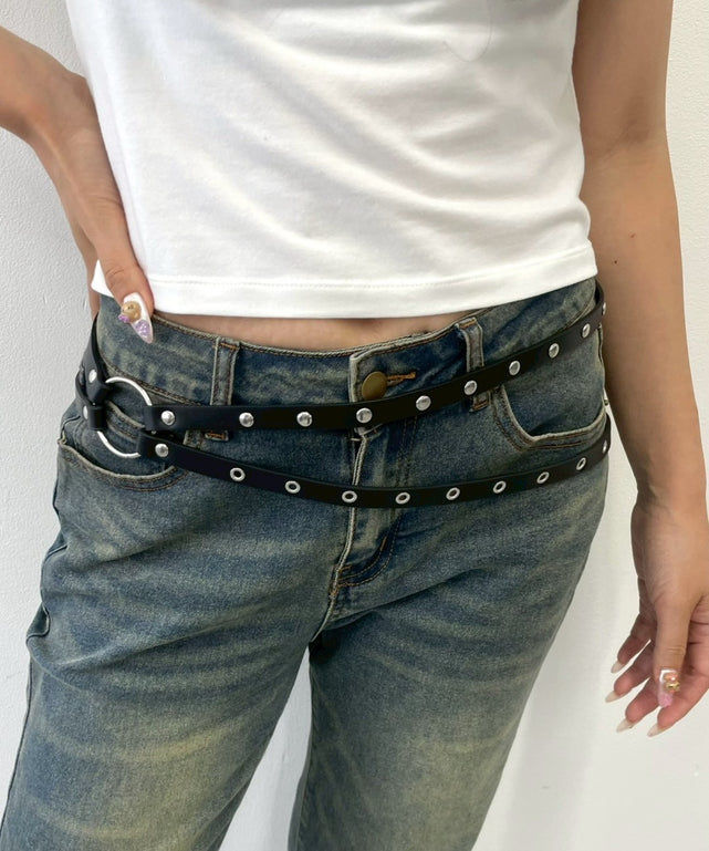 L2連ハトメスタッズベルト/ブラック