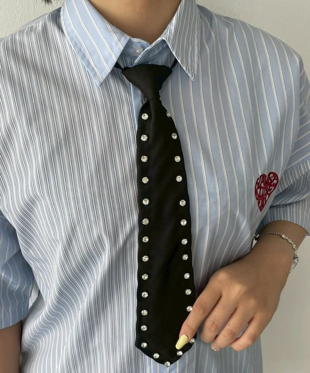 ビジューショートネクタイ/ブラック