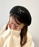 リボン刺繍ベレー/ブラック