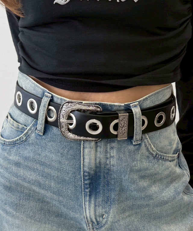 Lウエスタンバックルハトメベルト/ブラック