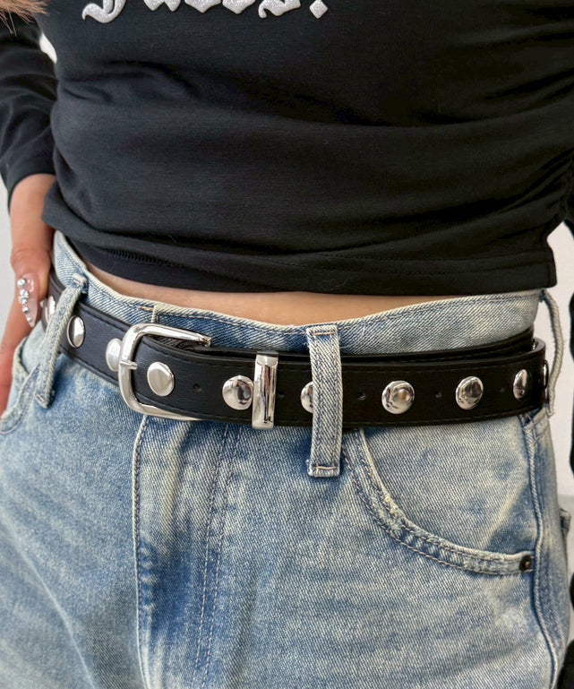 Lラウンドスタッズベルト/ブラック