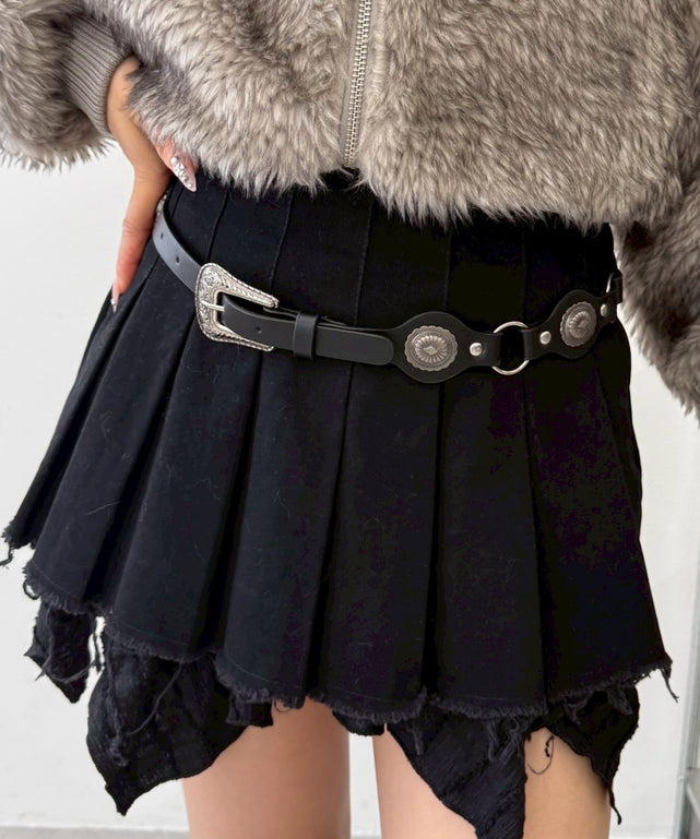 Lウエスタンコンチョモチーフリングベルト/ブラック