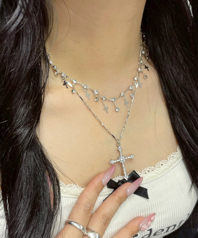 Lクロスレイヤードネックレス/シルバー