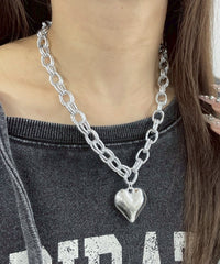 Lリングチェーンメタルハートネックレス