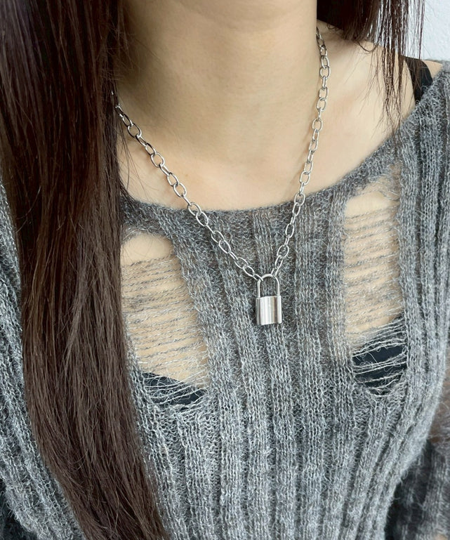 Lパドロックモチーフネックレス/シルバー