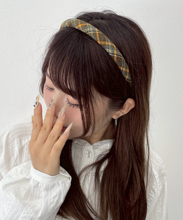 Lチェックナローカチューシャ/イエローチェック１