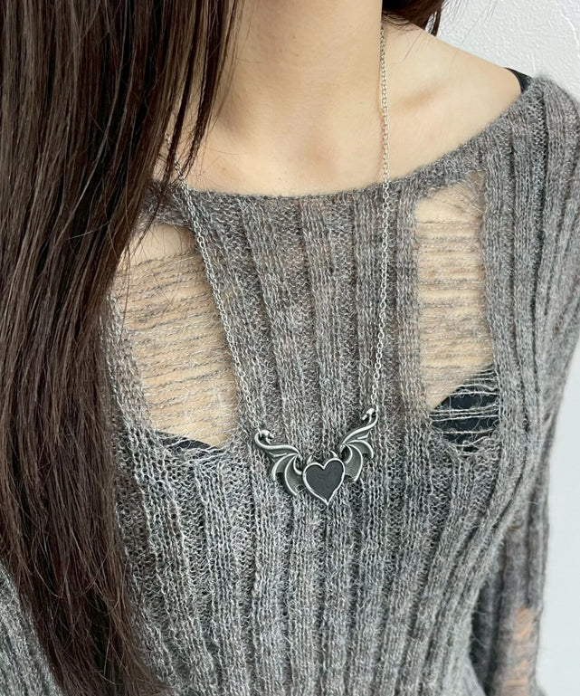 Lデビルフェザーハートネックレス/シルバー