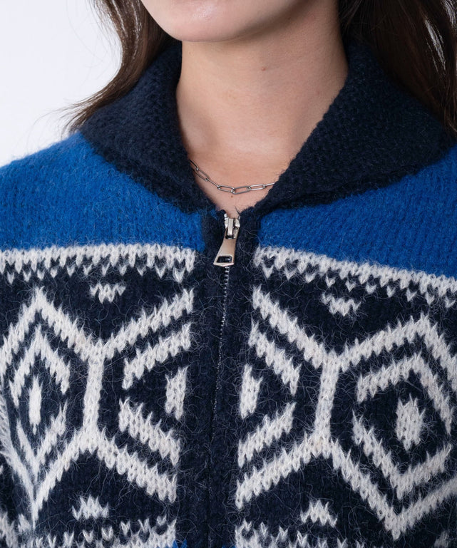 トライバル柄カウチンジップニット