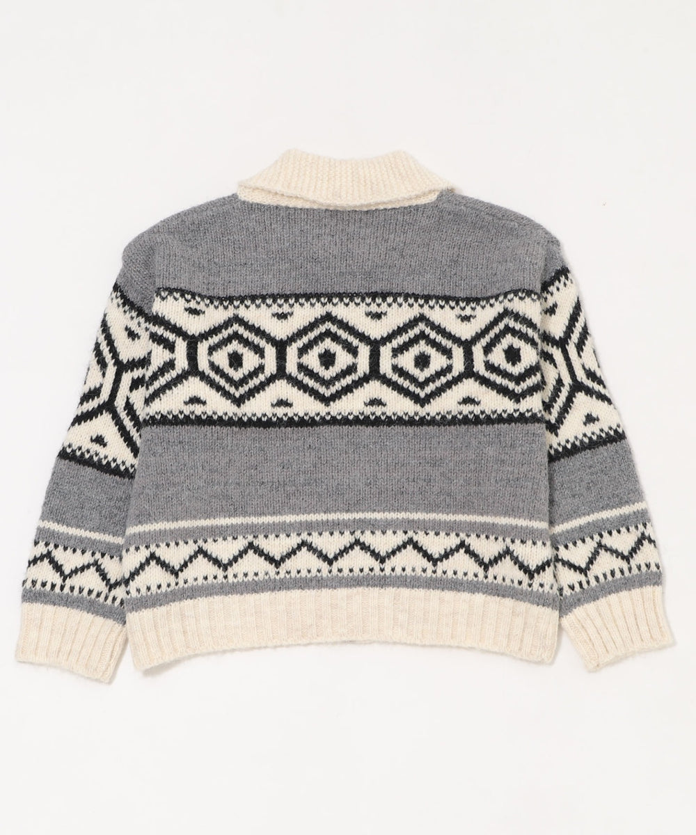 トライバル柄カウチンジップニット