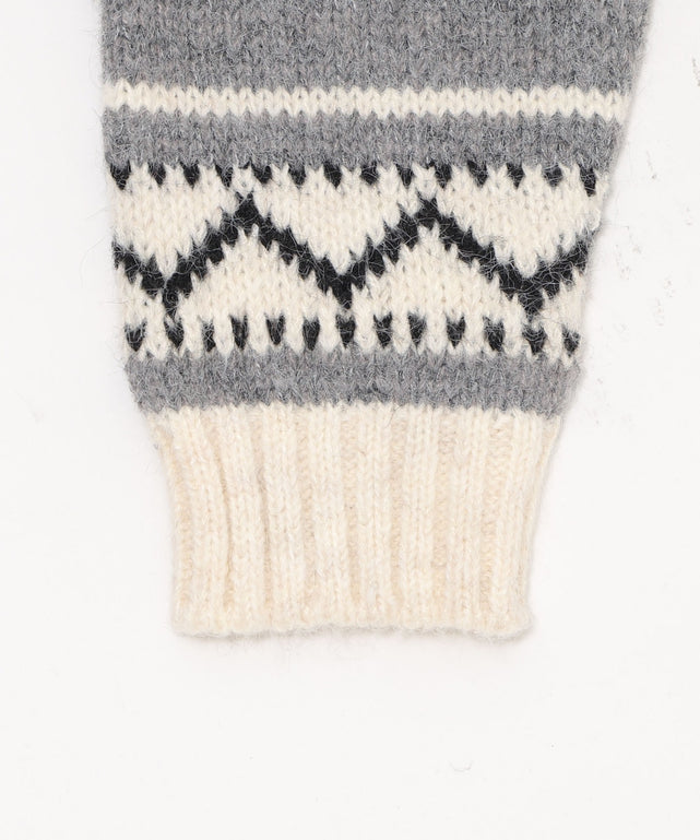 トライバル柄カウチンジップニット