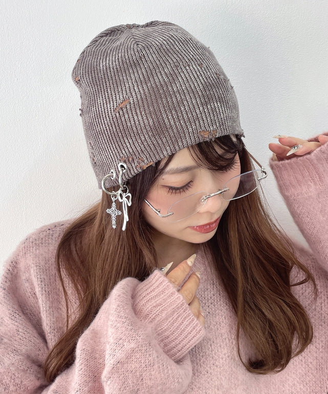 チャームデザインビーニー/ブラウン