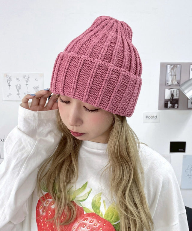 リブニットキャップ/ピンク