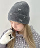 パールリボンニットキャップ/グレー