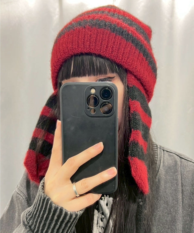 ドッグイヤーボーダーニットキャップ/レッドボーダー