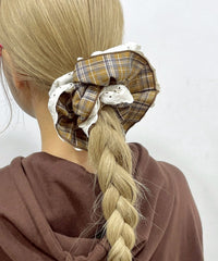 Lレースレイヤードチェックシュシュ