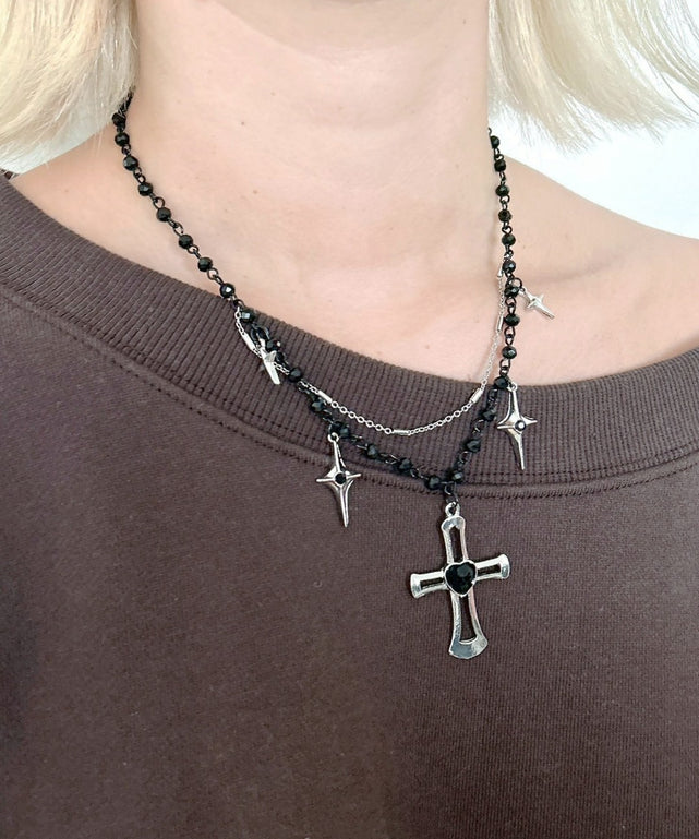 Lブラックエポモチーフネックレス/柄１