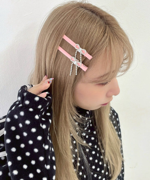 L2Pビジューリボンヘアクリップ/Lピンク